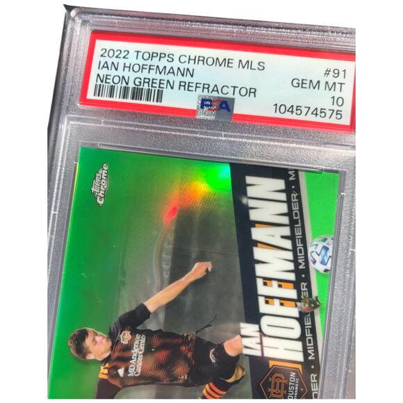 2022 Topps Chrome MLS Neon Green Lava #91 Ian Hoffmann Dynamo /99 PSA 10 GemMint - Picture 4 of 5